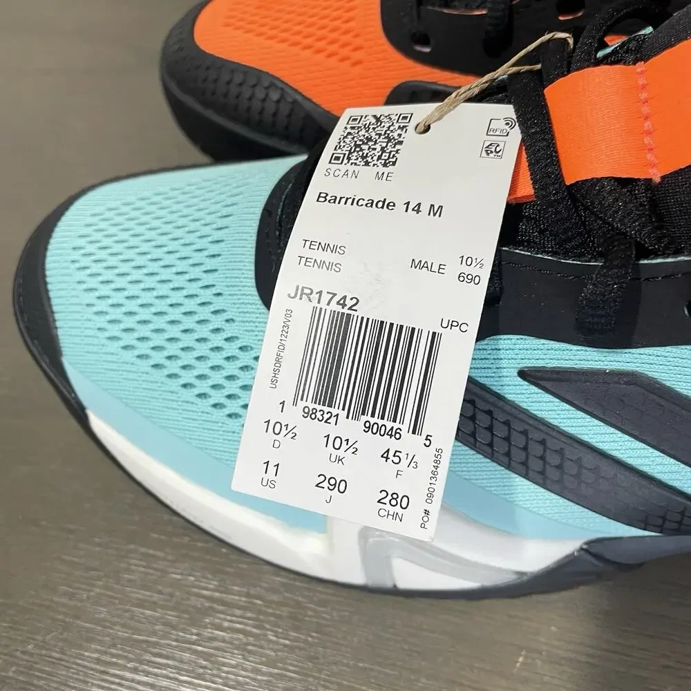 Adidas Mens Size 11 Tennis Shoes NEW Barricade 14 Orange Turquoise Black JR1742